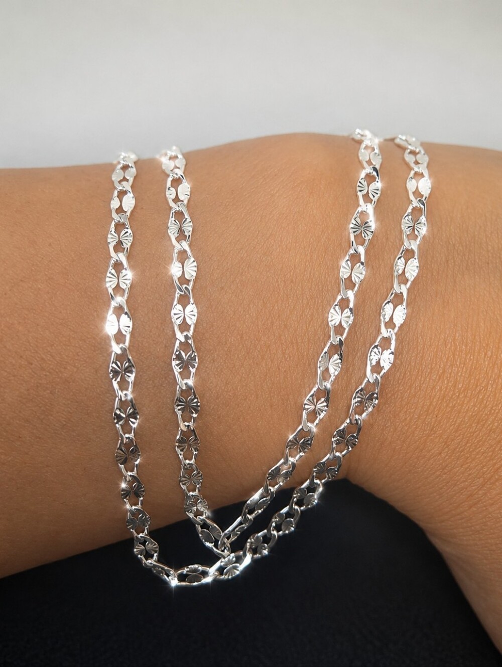 925 Sterling Silver Flat Chain Necklace Fashion Designer Boutique Style Elegant